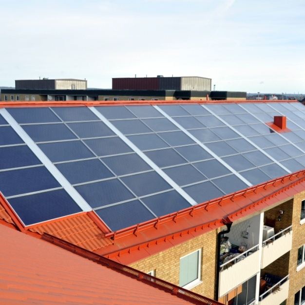Roof Integrated Solar System. Apartment building in Norrköping